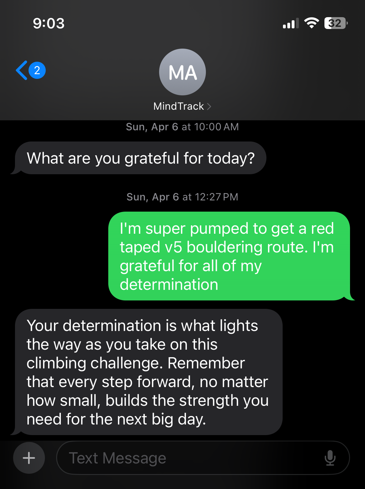 9 AM Gratitude prompt screenshot
